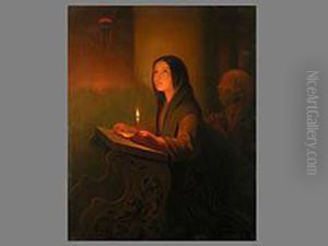 Junges Madchen Bei Kerzenschein by Carl Trost