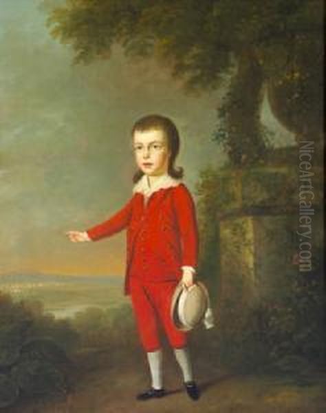 Little Boy In A Red Suit Pointing Towards A Tent Encampment Of Militia - view 1