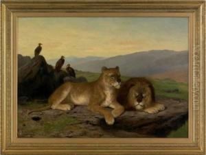 Landscape With A Lion And Lioness by Newbold Hough Trotter