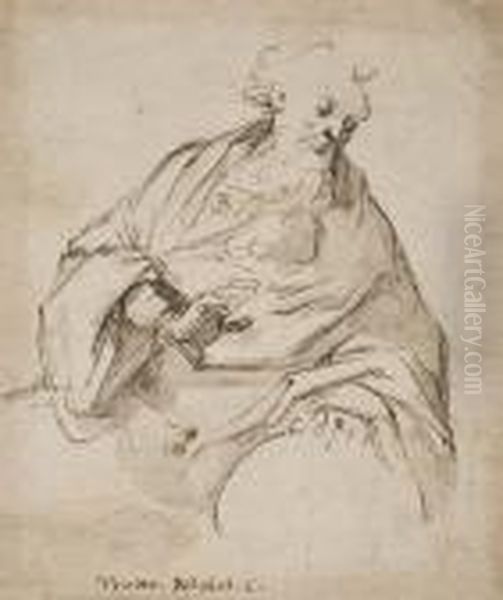 A Seated Elder Cleric, His Left Hand On A Sphere - view 1