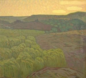 'varkvall I Backhalladalen Vid Simrishamn'. Signerad. Duk, 100x110 by Ellen Trotzig