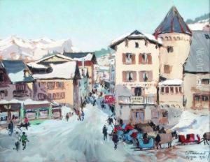 La Grand Place A Megeve by Henri Georges Troussard