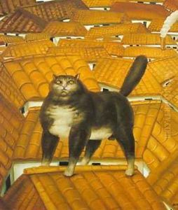 Cat on a roof 1978 by Fernando Botero