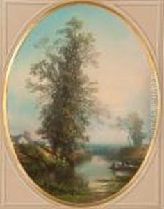 Paysage De Riviere Anime by Constant Troyon