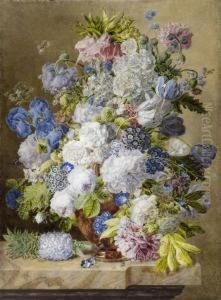 Still Life Of Flowers With Pineapple