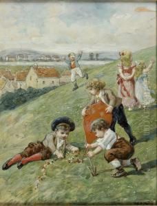 Les Enfants Jouant Sur La Colline by Auguste Joseph Trupheme