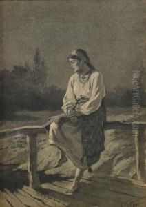 Ukrainian Girl In The Light Of The Moon by Konstantin Aleksandrovich Trutovskii