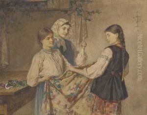 Three Young Ukranian Peasant Girls by Konstantin Aleksandrovich Trutovskii