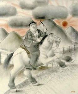 Man To Horse by Fernando Botero