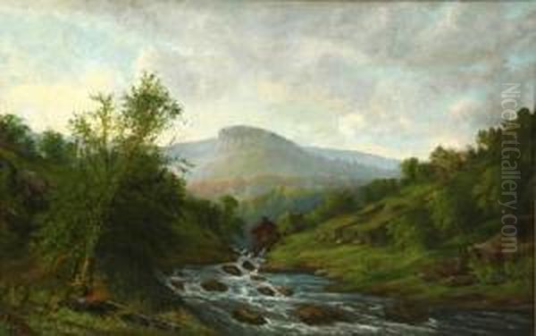 Mountainous River Landscape With Mill - view 1