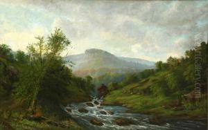Mountainous River Landscape With Mill by Benjamin Franklin Tryon