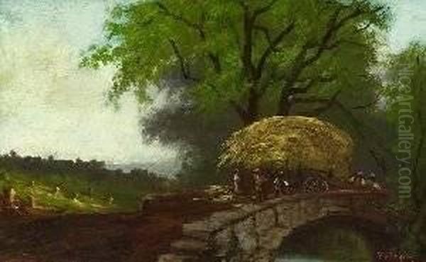 Benjamin Franklin Tryon . Men With Haycart On A Bridge - view 1
