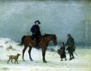 Scene De Genre Hivernale. by Charles Philogene Tschaggeny