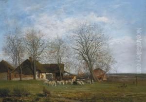 Landschap Met Hoeveen Schapen by Theodore Tscharner