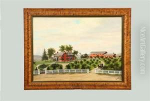 A Prosperous Farm, With Orchards In The Distant Hills