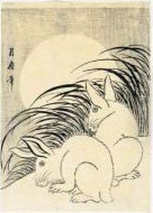 Lapins Et Pleine Lune by Kitagawa Tsukimaro