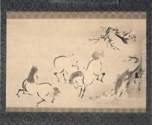 Horses by Kano Tsunenobu