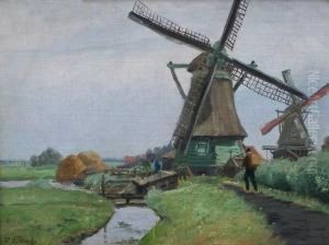 Hollandische Landschaft Mit Windmuhle by Paul Wilhelm Tubbecke