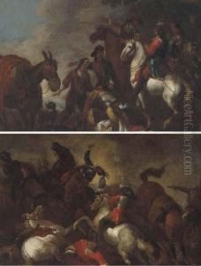 A Cavalry Skirmish; And Cavalrymen After A Battle by Giovanni Tuccari