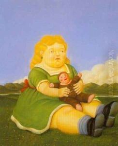 Girl With Puppet 1996 by Fernando Botero