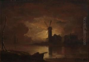 Exmouth Windmill Moonlight by John Wallace Tucker