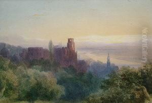 Italianate Vista With A Hill Top Town Overlooking A River Valley
