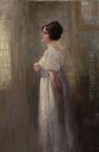 Girl In White Dress With Blue Sash And Wearing A Pink Flower - view 1