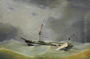 A Dismasted Ship Riding Out The Gale by Frederick Tudgay