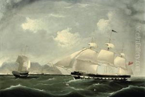 An East Indiaman In Two Positions In Table Bay Heading Into Capetown - view 1