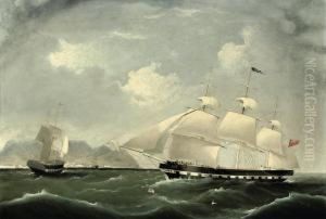 An East Indiaman In Two Positions In Table Bay Heading Into Capetown