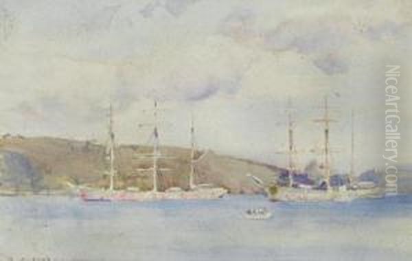 Windjammers Lying In The Carrick Roads Above Falmouth - view 1