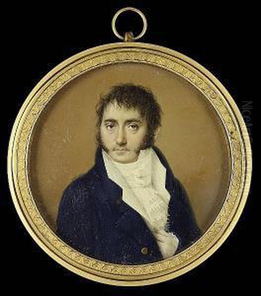 A Gentleman, A Gentleman, Wearing Blue Coat, White Waistcoat, Tied Stock And Frilled Lace Cravat, His Left Hand Tucked Inside His Coat - view 1