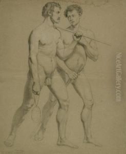Aktstudie Zweier Schreitender Manner by Christian Tunica