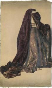 Gewandfigur Mit Rotem Brokatrock Und Samtmantel by Hermann Aug. Theodor Tunica