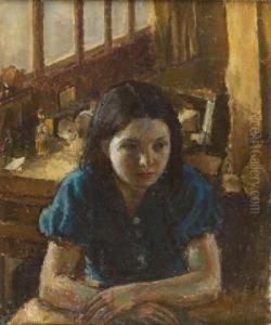 A Young Girl Seated In An Interior by Patrick Joseph Tuohy