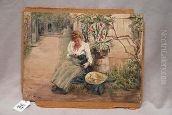 Girl In Garden With Puppy On Lap - view 1