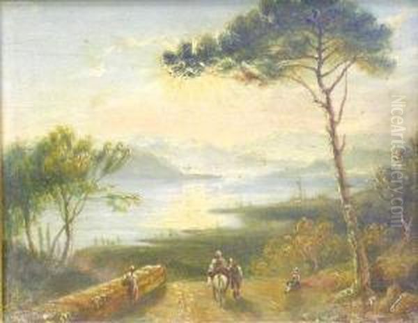 Continental View With Figures On A Road With Lakes And Mountains In The Distance - view 1