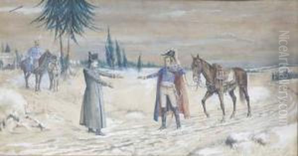 Napoleon Greeting Another Officer In The Road - view 1
