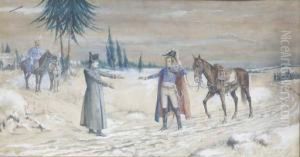 Napoleon Greeting Another Officer In The Road by E. P. Turner