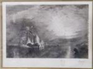A Pair Of Black And White Etched Ship by Joseph Mallord William Turner