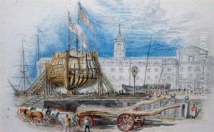 Harbour Scene With Soldiers by William Eddowes Turner