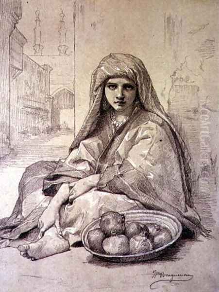 Algerian Girl Selling Pomegranates - view 1