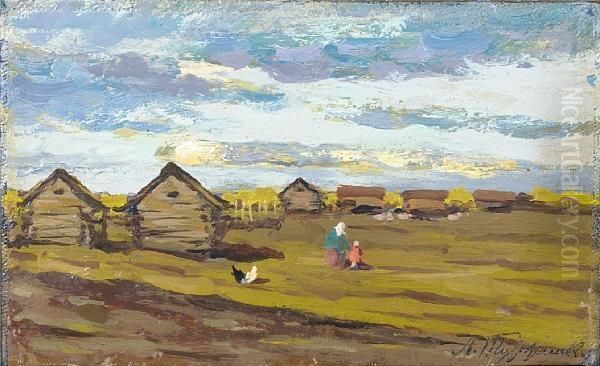 Family Scene Before The Huts - view 1