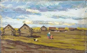 Family Scene Before The Huts