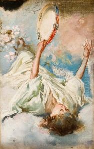 Fanciulla Tra Le Nuvole Con Tamburello by Ramon Tusquets y Maignon