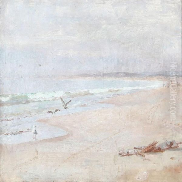 Coastal Scene With Seagulls And People On The Beach - view 1