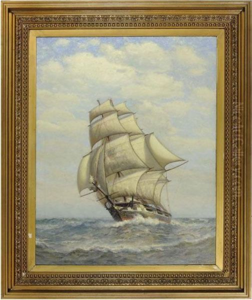 A Square Rigged Ship At Sea - view 1