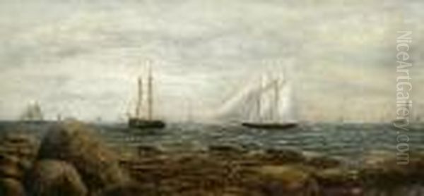 A Racing Schooner Off The Coast With Other Shipping - view 1