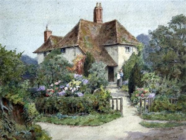 Mother And Child Outside A Cottage - view 1