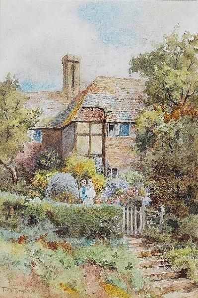 A Mother And Child In A Cottage Garden - view 1